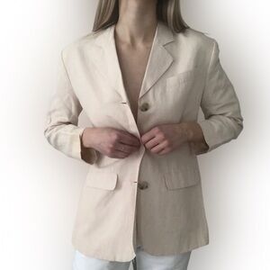 Talbots Beige Linen Blend Blazer Jacket 2 Button Close, Notch Collar Size 6 EUC
